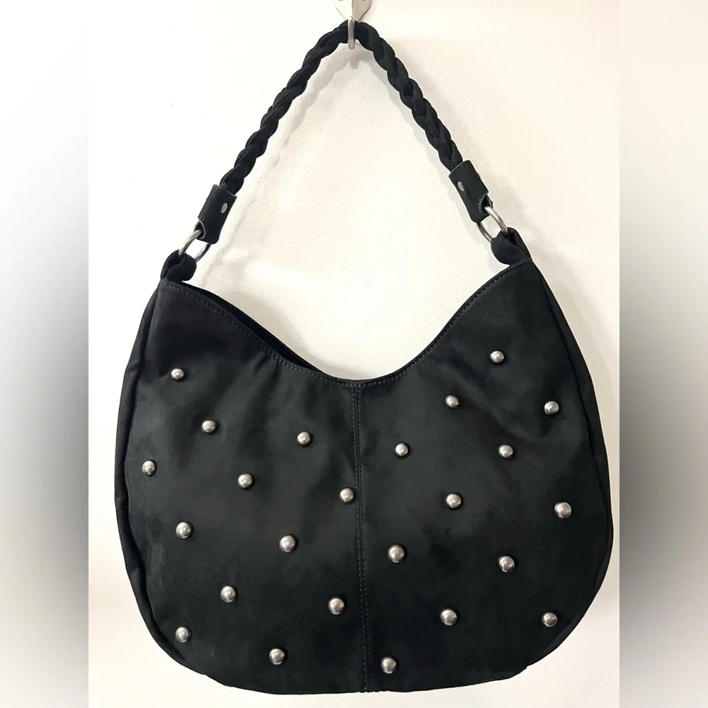 NWT Current Mood Black Studded Faux Suede Hobo Shoulder Bag Dolls Kill Oversized
